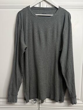 Lands' End Men's Large Tall Grey Long-Sleeve Ribbed Knit Crewneck Pullover Top